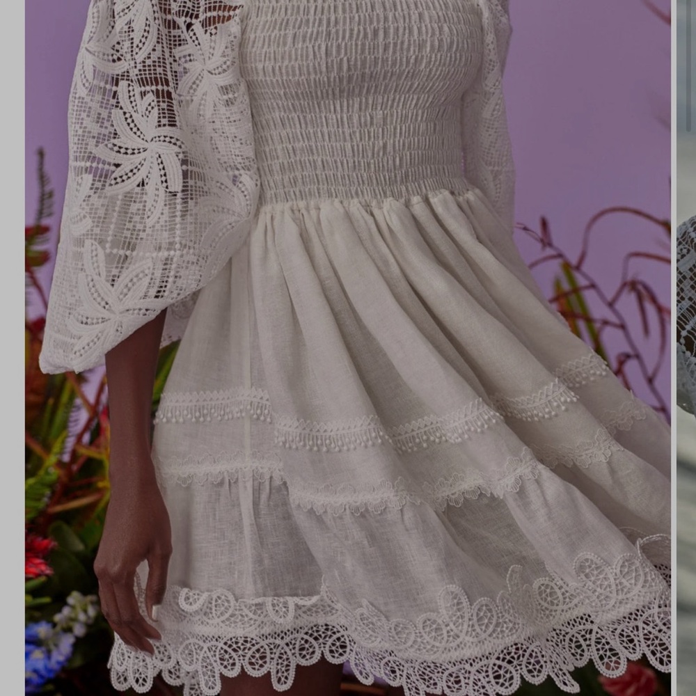 White Smocked Tiered Long Sleeve Sundress